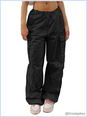 Parachute Cargo Pants Low Rise Drawstring Wide Leg Loose Sweatpants